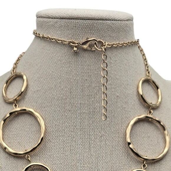 Hammered Circle Statement Necklace Vintage 30" Long Gold-Tone - Picture 5 of 5